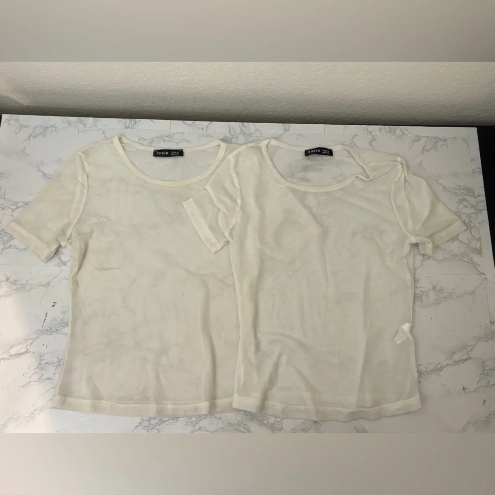 Shein Women Sz PM Petite Sleeve Crew Neck Sheet Top White Pullover Lot Of 2​
